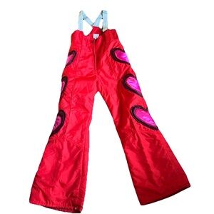 Hoohah Red Hearts Woman’s Snowboarding Ski Bib Size Small